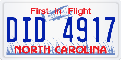 NC license plate DID4917