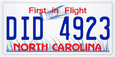 NC license plate DID4923