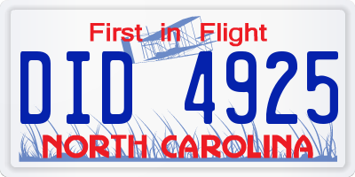 NC license plate DID4925