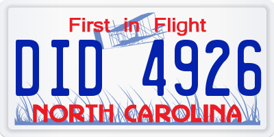 NC license plate DID4926