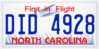 NC license plate DID4928