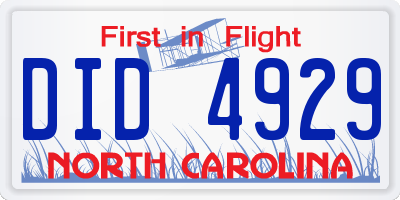 NC license plate DID4929