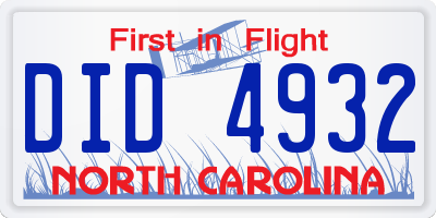 NC license plate DID4932