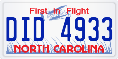 NC license plate DID4933
