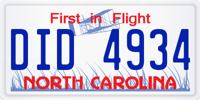 NC license plate DID4934