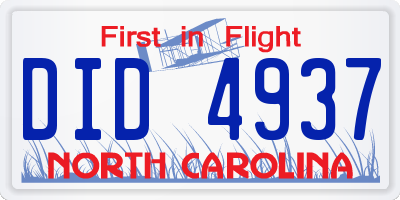 NC license plate DID4937