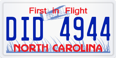 NC license plate DID4944
