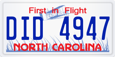 NC license plate DID4947