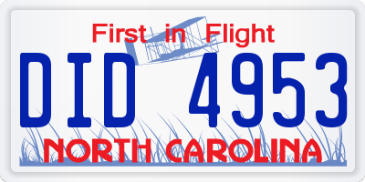 NC license plate DID4953