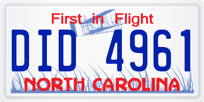 NC license plate DID4961