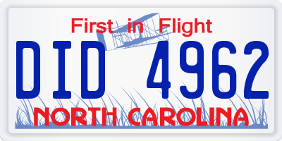 NC license plate DID4962