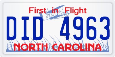 NC license plate DID4963