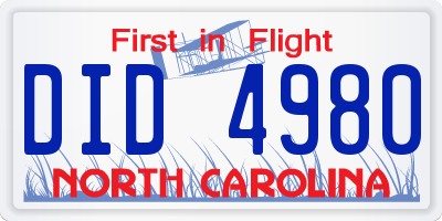 NC license plate DID4980