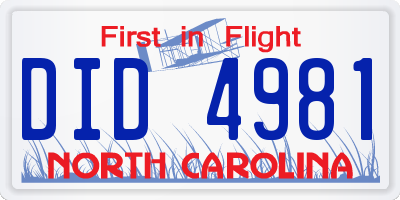 NC license plate DID4981