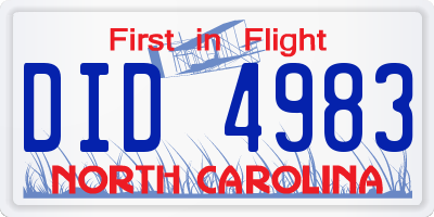 NC license plate DID4983