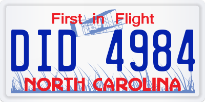 NC license plate DID4984