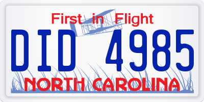 NC license plate DID4985