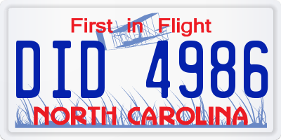 NC license plate DID4986