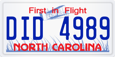 NC license plate DID4989