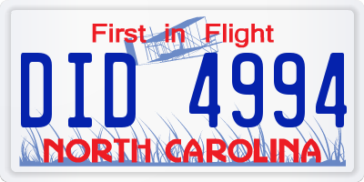 NC license plate DID4994
