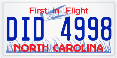 NC license plate DID4998
