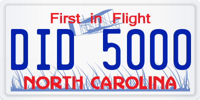 NC license plate DID5000