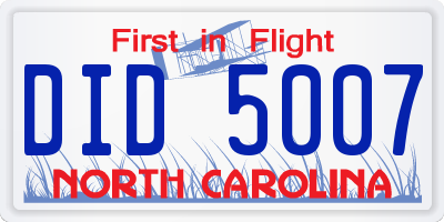NC license plate DID5007