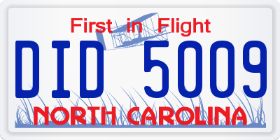 NC license plate DID5009