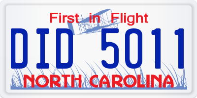 NC license plate DID5011
