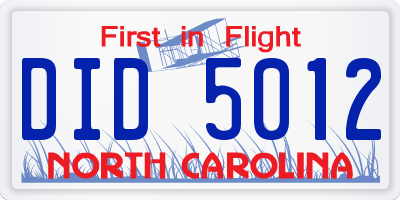 NC license plate DID5012