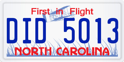 NC license plate DID5013