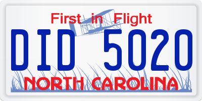 NC license plate DID5020