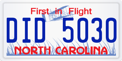 NC license plate DID5030