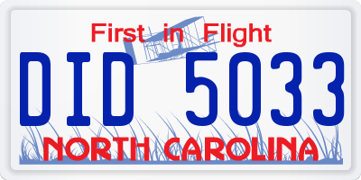 NC license plate DID5033