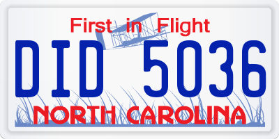 NC license plate DID5036