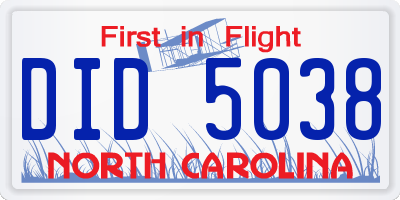 NC license plate DID5038