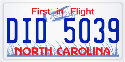 NC license plate DID5039
