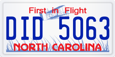 NC license plate DID5063