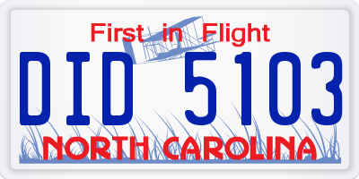 NC license plate DID5103