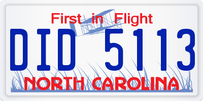 NC license plate DID5113