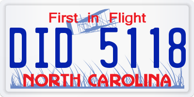 NC license plate DID5118