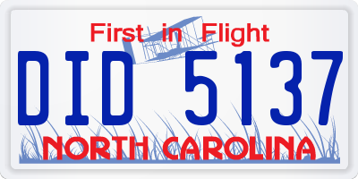 NC license plate DID5137