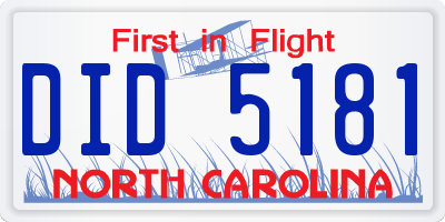 NC license plate DID5181