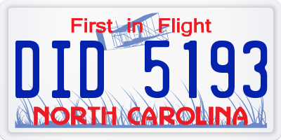 NC license plate DID5193