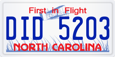 NC license plate DID5203