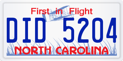 NC license plate DID5204