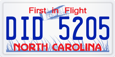 NC license plate DID5205
