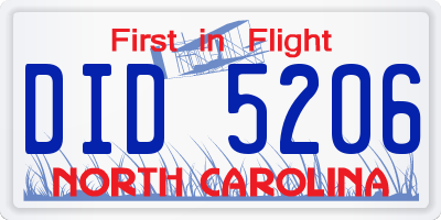 NC license plate DID5206