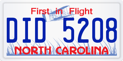 NC license plate DID5208