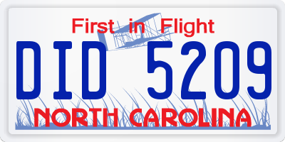 NC license plate DID5209